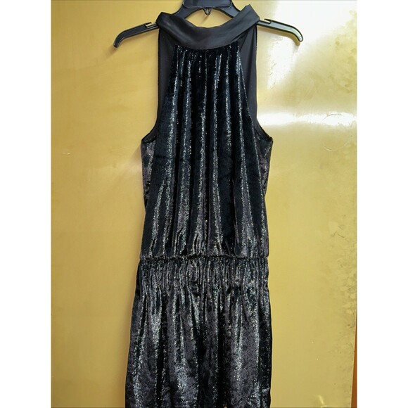 Women’s Ramy Brook Ellin Shimmery Velvet Black Halter Neck Mini Dress - Petite - Picture 2 of 8